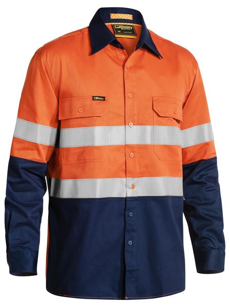 Bisley 3M Taped 2 Tone Hi Vis Mens Industrial Cool Vent Shirt - Orange/Navy (BS6448T_Orange/Navy) - Trade Wear