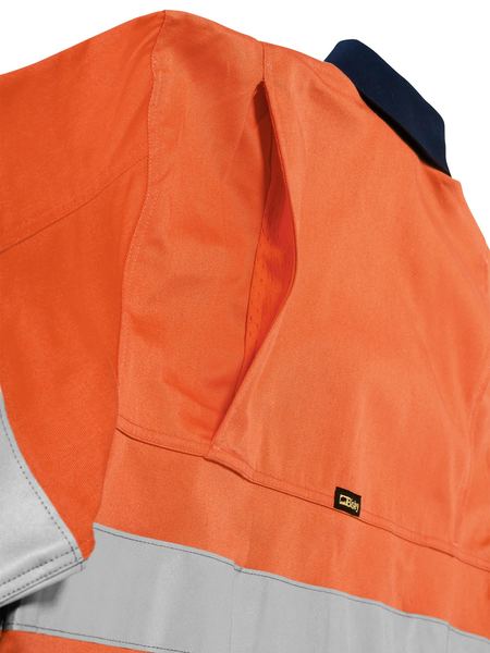 Bisley 3M Taped 2 Tone Hi Vis Mens Industrial Cool Vent Shirt - Orange/Navy (BS6448T_Orange/Navy) - Trade Wear