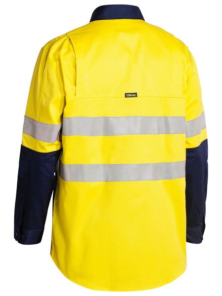 Bisley 3M Taped 2 Tone Hi Vis Mens Industrial Cool Vent Shirt - Yellow/Navy (BS6448T_Yellow/Navy) - Trade Wear