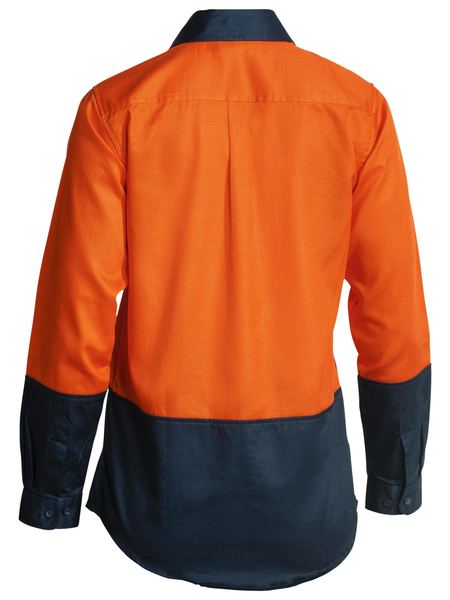 Bisley Ladies 2 Tone Hi Vis Drill Shirt - Long Sleeve - Orange/Navy (BL6267) - Trade Wear