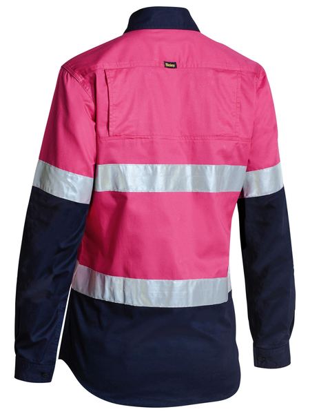 Bisley Ladies 2 Tone 3M Lightweight Hi Vis Shirt in Pink/Navy (BL6896) - Trade Wear