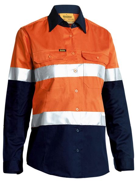 Bisley Ladies Hi Vis 3M Lightweight Gusset Cuff Shirt -Long Sleeve- Orange/Navy (BL6896) - Trade Wear