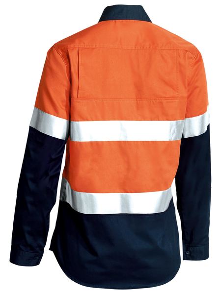 Bisley Ladies Hi Vis 3M Lightweight Gusset Cuff Shirt -Long Sleeve- Orange/Navy (BL6896) - Trade Wear