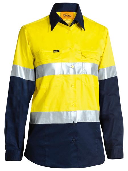 Bisley Ladies Hi Vis 3M Lightweight Gusset Cuff Shirt -Long Sleeve- Yellow/Navy (BL6896) - Trade Wear