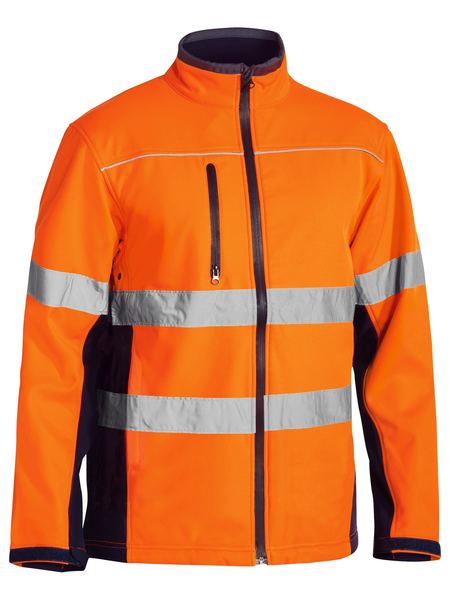 Bisley Soft Shell Jacket with 3M Reflective Tape - Orange/Navy (BJ6059T) - Trade Wear