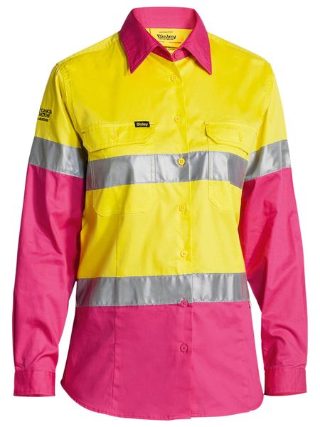 Bisley Women's 3M Taped Hi Vis Cool Lightweight Shirt - Yellow/Pink (BL6696T)(Some sizes delay of 1-2 weeks } - Trade Wear